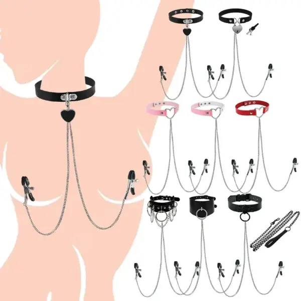 Nipple Clamps With Leather Collar